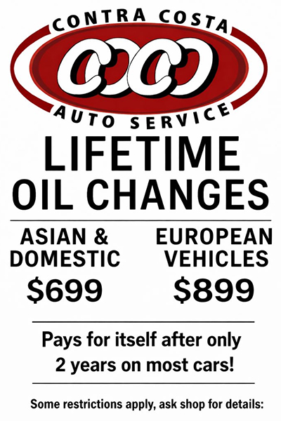Lifetime Oil Changes Special | Contra Costa Auto Service